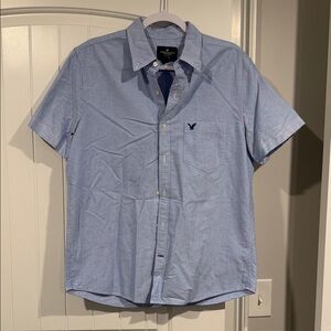 American Eagle Outfitters Light Blue Short-Sleeve Button-Down Shirt